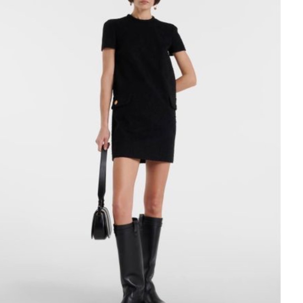 Nwt Versace  Black Cotton-Blend Tweed Shift Dress Sz 52 #S3